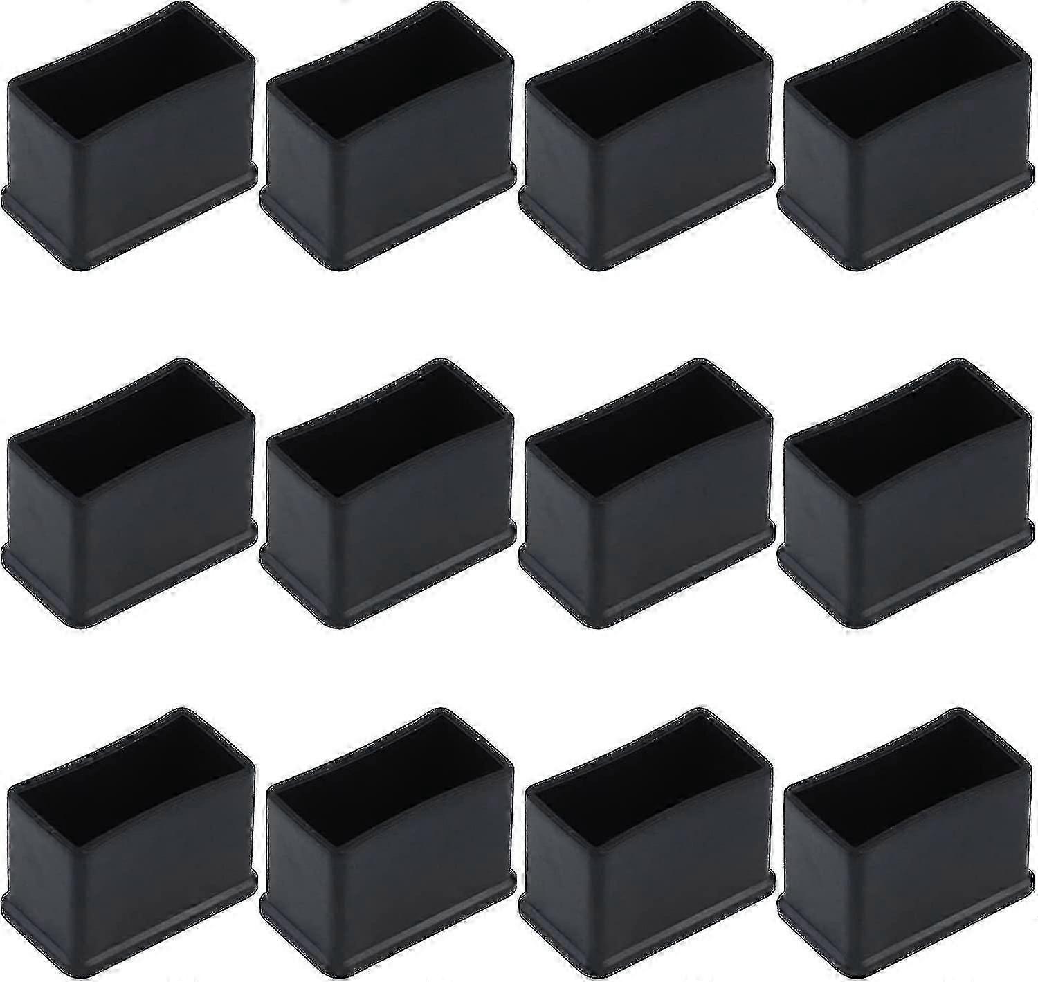 Desk Chair Protectors, 12 Pack Black Rectangular Rubber Felt Leg Caps