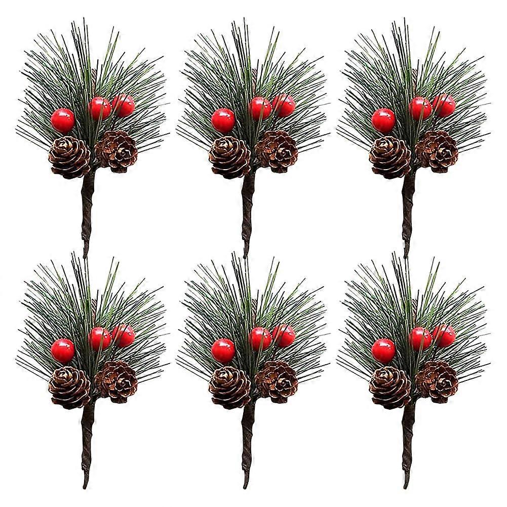 20 Pcs Christmas Pine Cone Picks with Red Berries Artificial Pinecone Decorations for Wreaths and Crafts