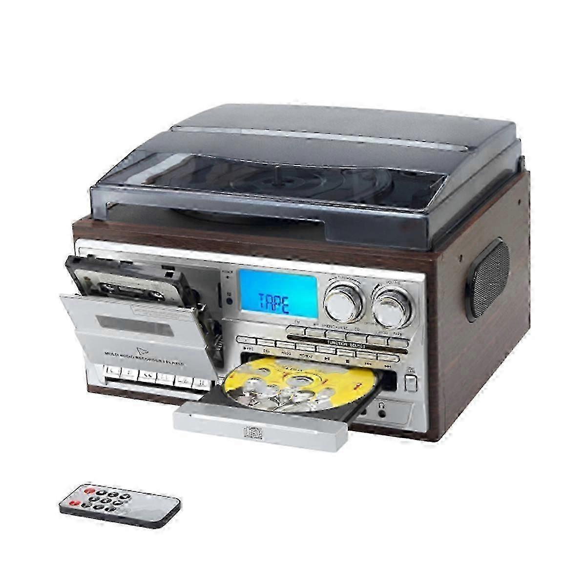 Retro Vinyl Multi Functions Record Player Turntable 3-Speed Phonograph with AM/FM Radio CD/Cassette-JJ