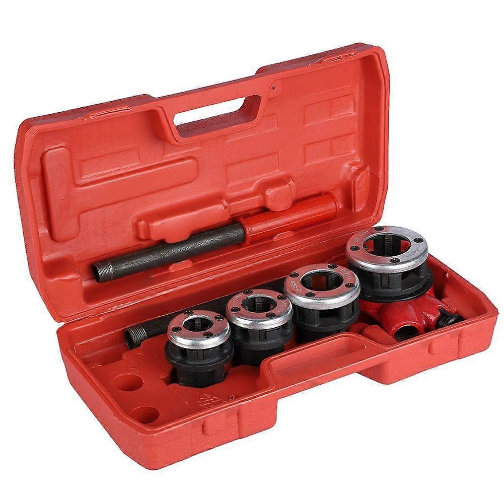 Professional Pipe Threader Kit with Ratchet Handle and 4 Dies for Steel and PVC Pipes