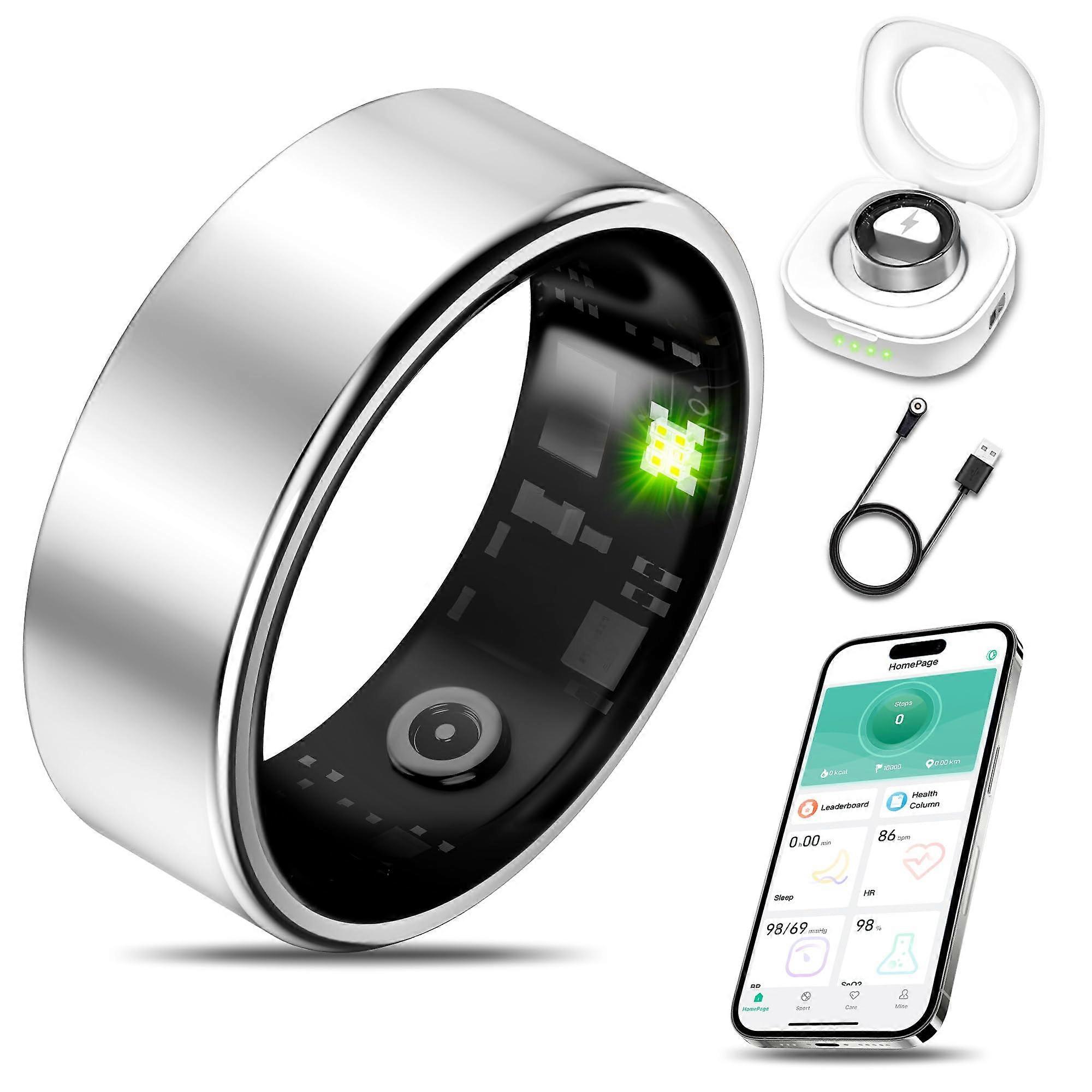 Smart Ring Fitness Tracker with Heart Rate Sleep Monitoring IP68 Waterproof for iOS Android Silver 13