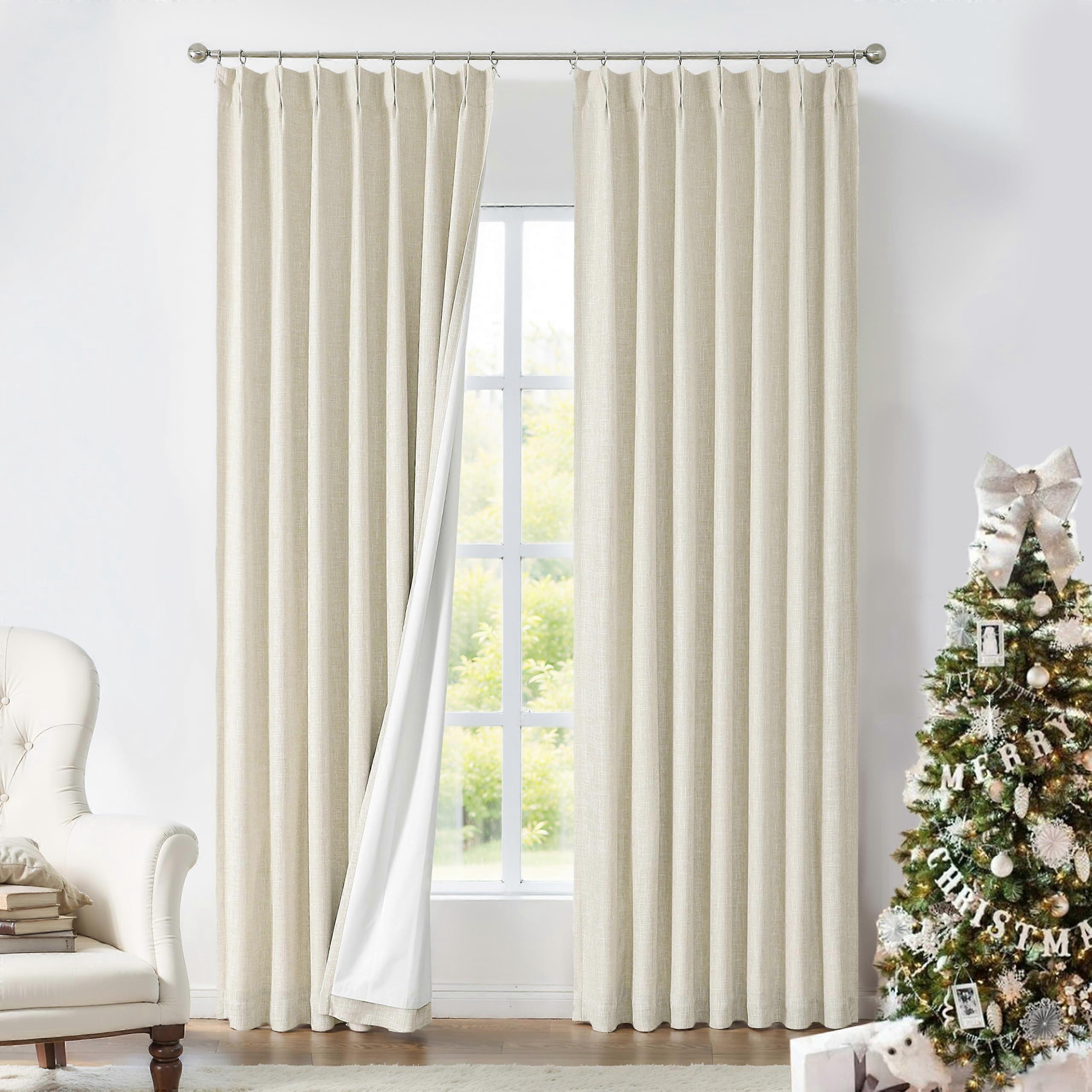 Blackout Curtains Pinch Pleated Thermal Insulated Drapes with Hooks 40x95 Set of 2 Sand Linen