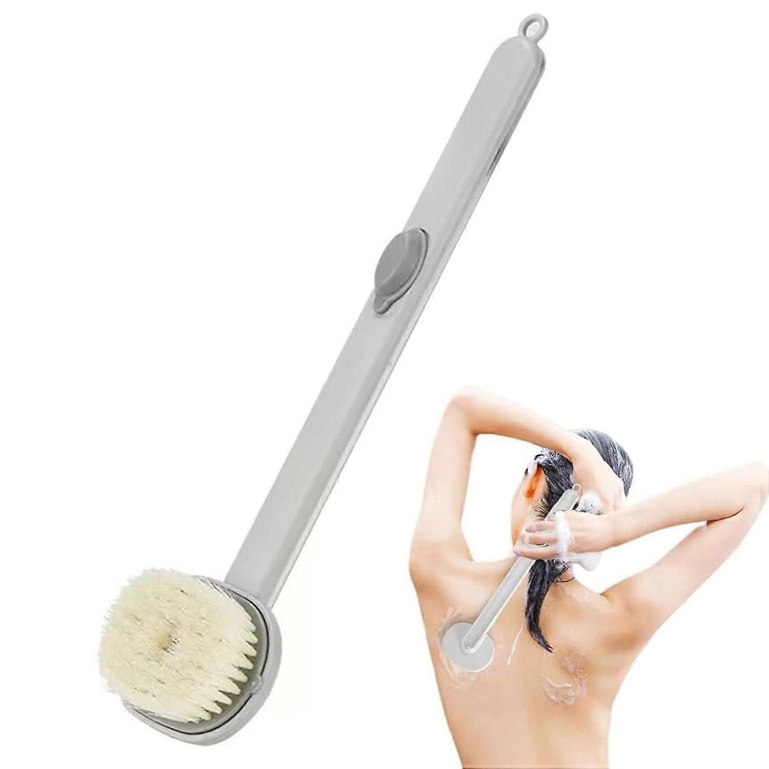 Long Handle Bath Brush with Soap Dispenser, Exfoliating Back Scrubber for Shower Gray