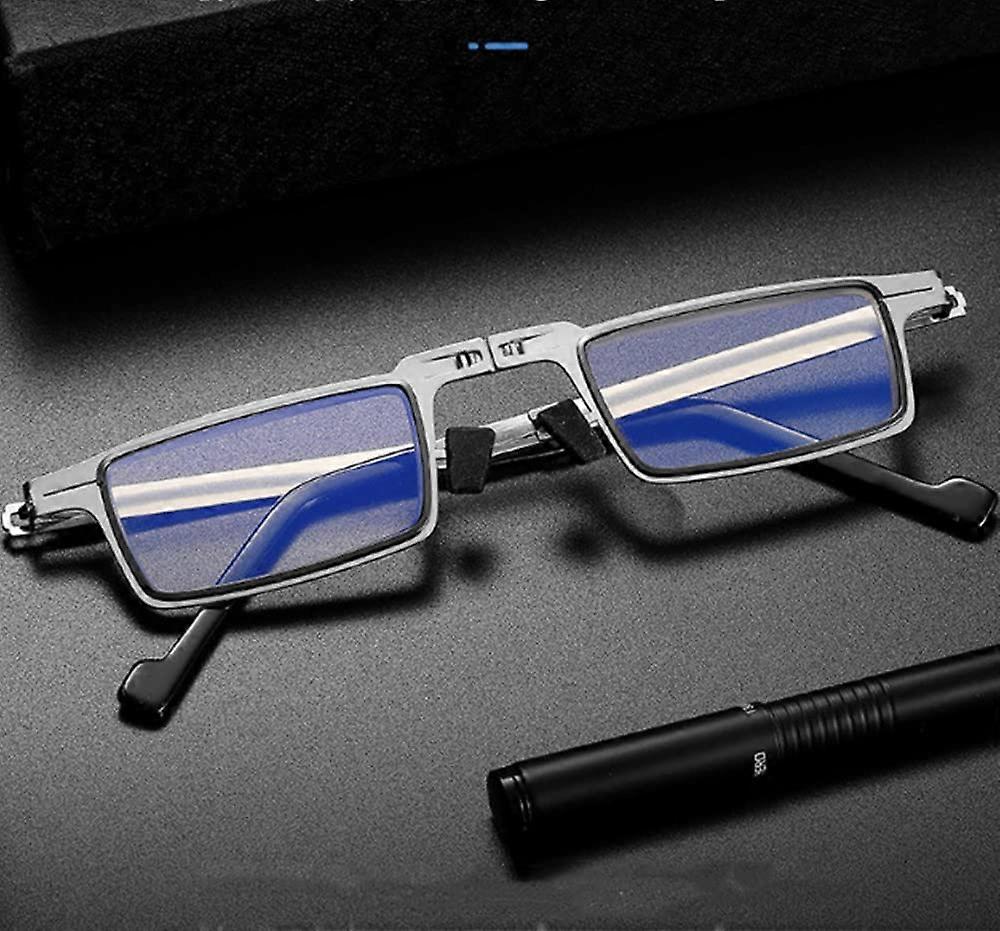 Foldable Blue Light Blocking Reading Glasses Titanium Screwless UltraLight Square +1.50