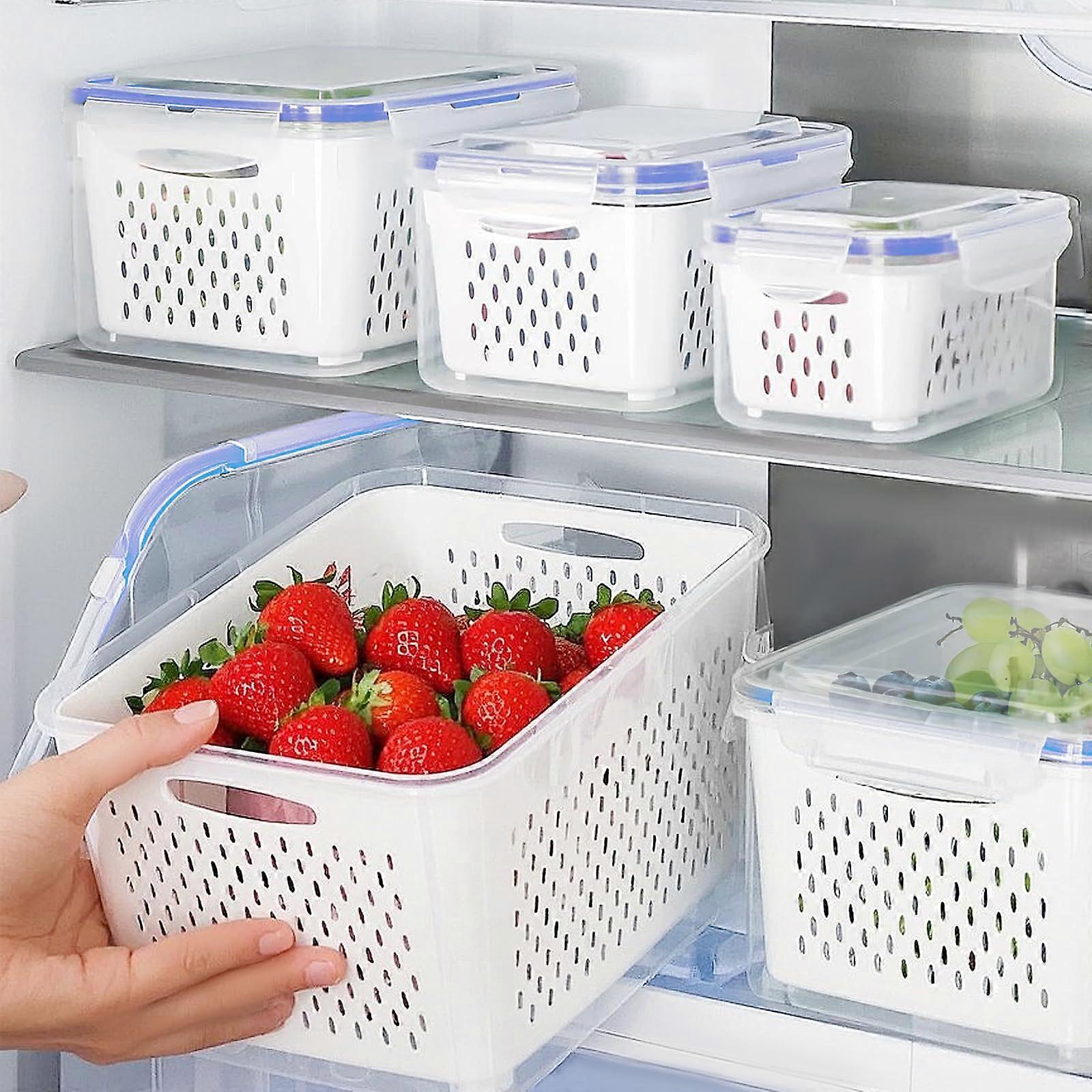 Fridge Storage Containers with Colander Insert, Leakproof Stackable Produce Bins Keep Food Fresh