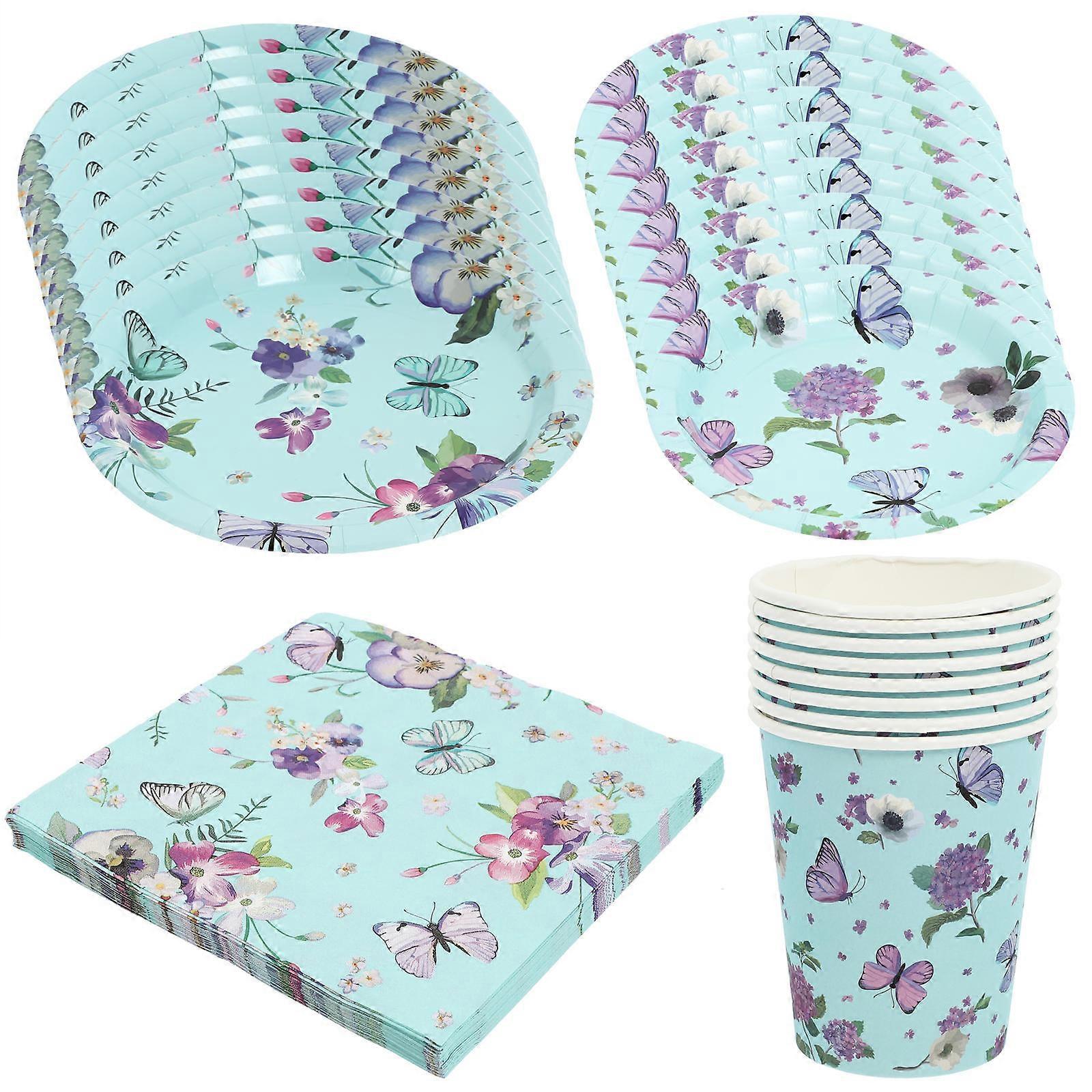 Butterflies Themed Party Tableware Set with Paper Plates for 4Sets