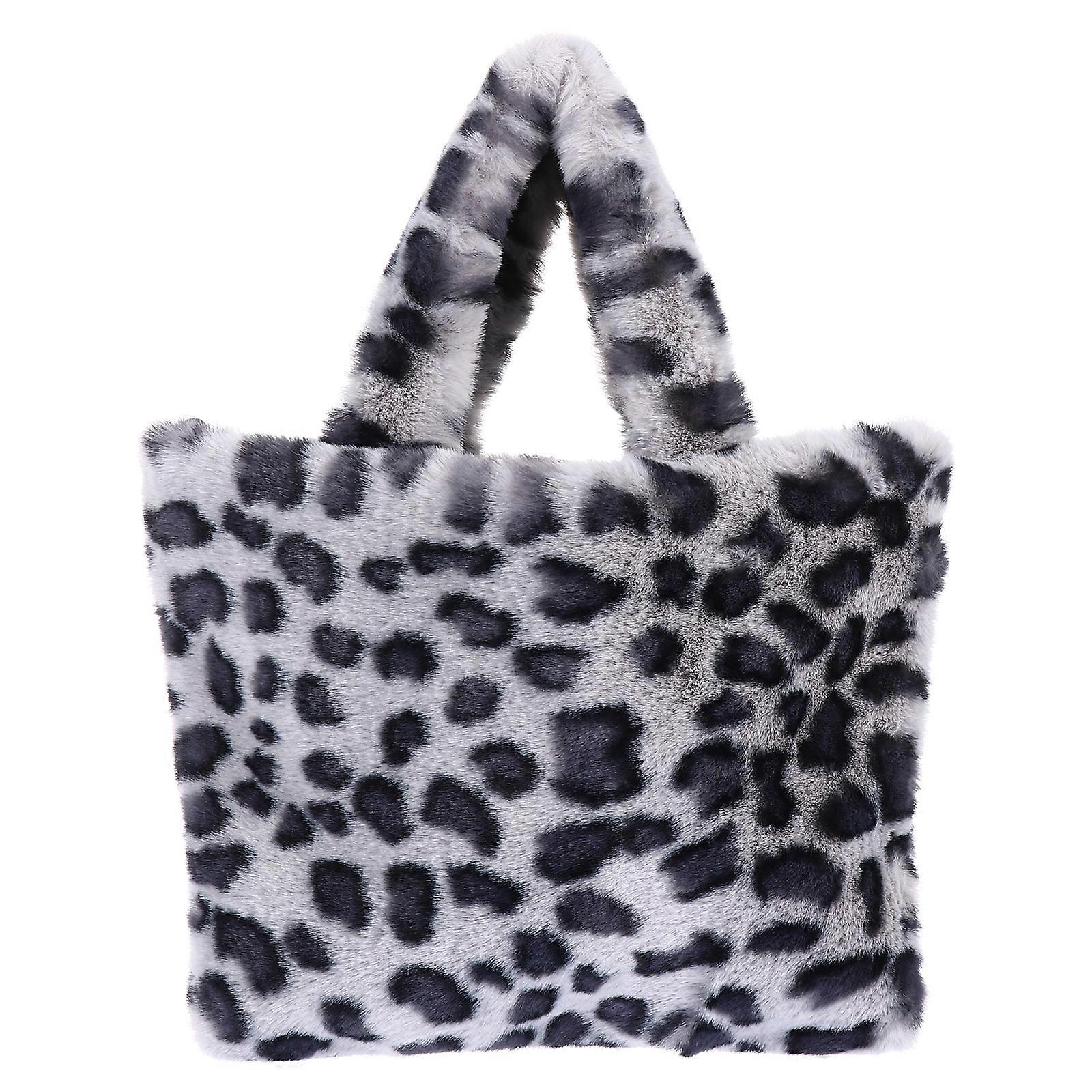 Lady Shoulder Bag Plush Handbag for Storage Use 2Pcs Leopard Pattern