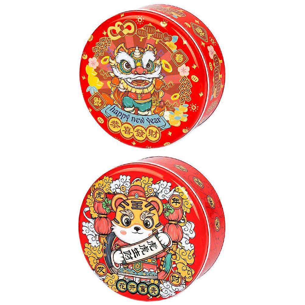 Tiger Year Cookie Box Decorative Tinplate Boxes for Storage 2Pcs