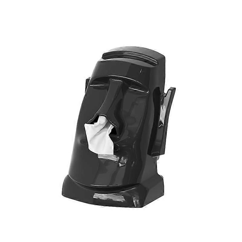 Modern Moai Tissue Box Holder with Headphone Stand, Dual Function Desk Organizer, Black