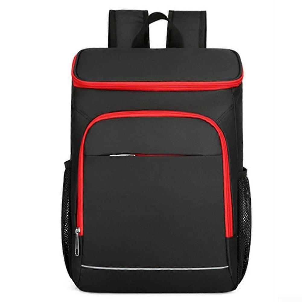 Insulated Cooler Backpack Large Capacity WaterRepellent MultiCompartment Black and Red