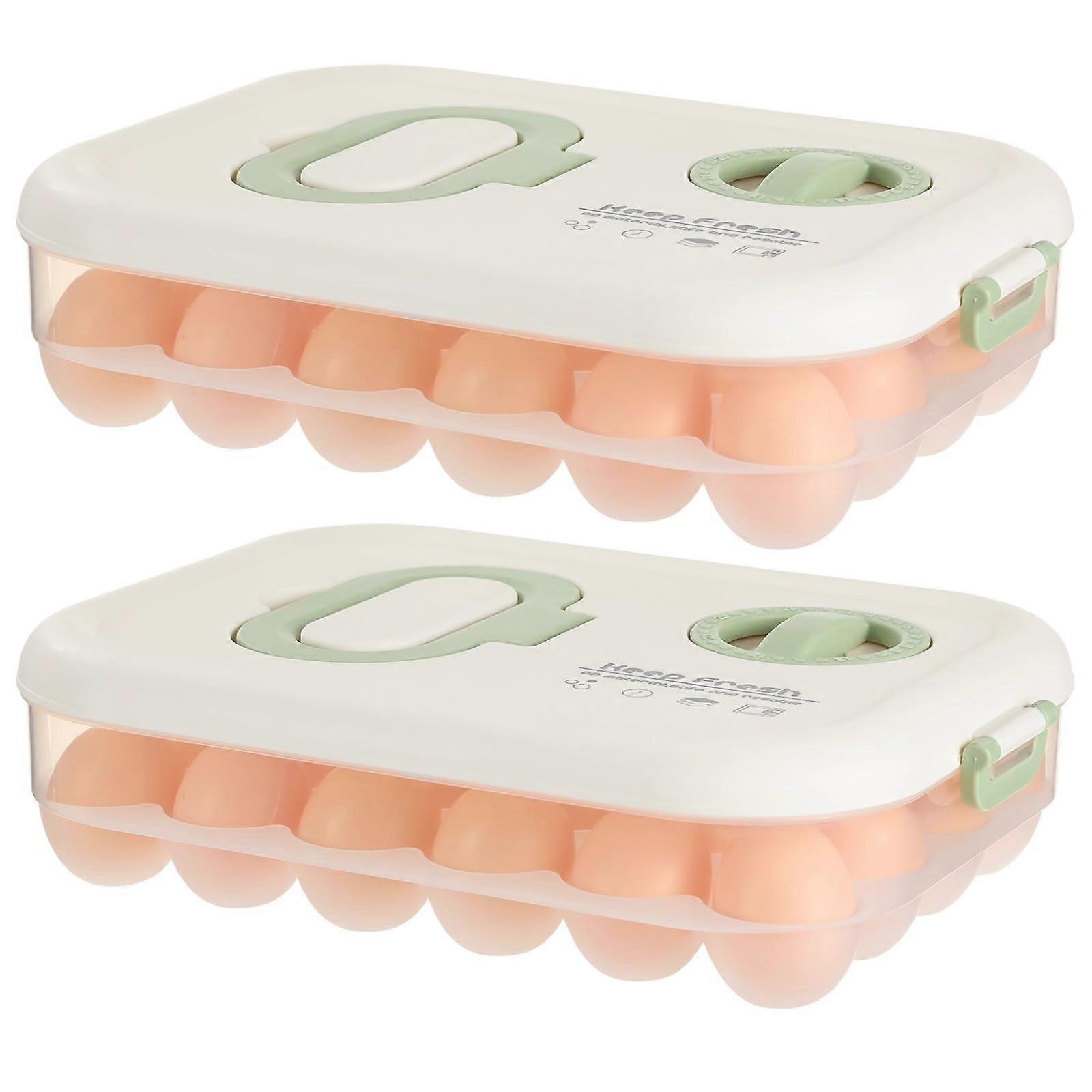 2 Pcs Stackable Egg Storage Container with Lid and Timer, Large Capacity Clear Egg Holder for Refrigerator