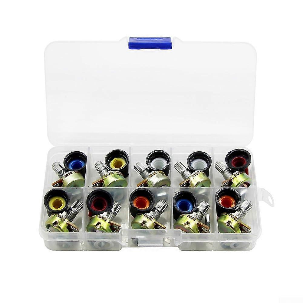 Rotary Potentiometer Kit 1K1M Ohm Linear Taper with Knobs Nuts Metal Carbon Film Set