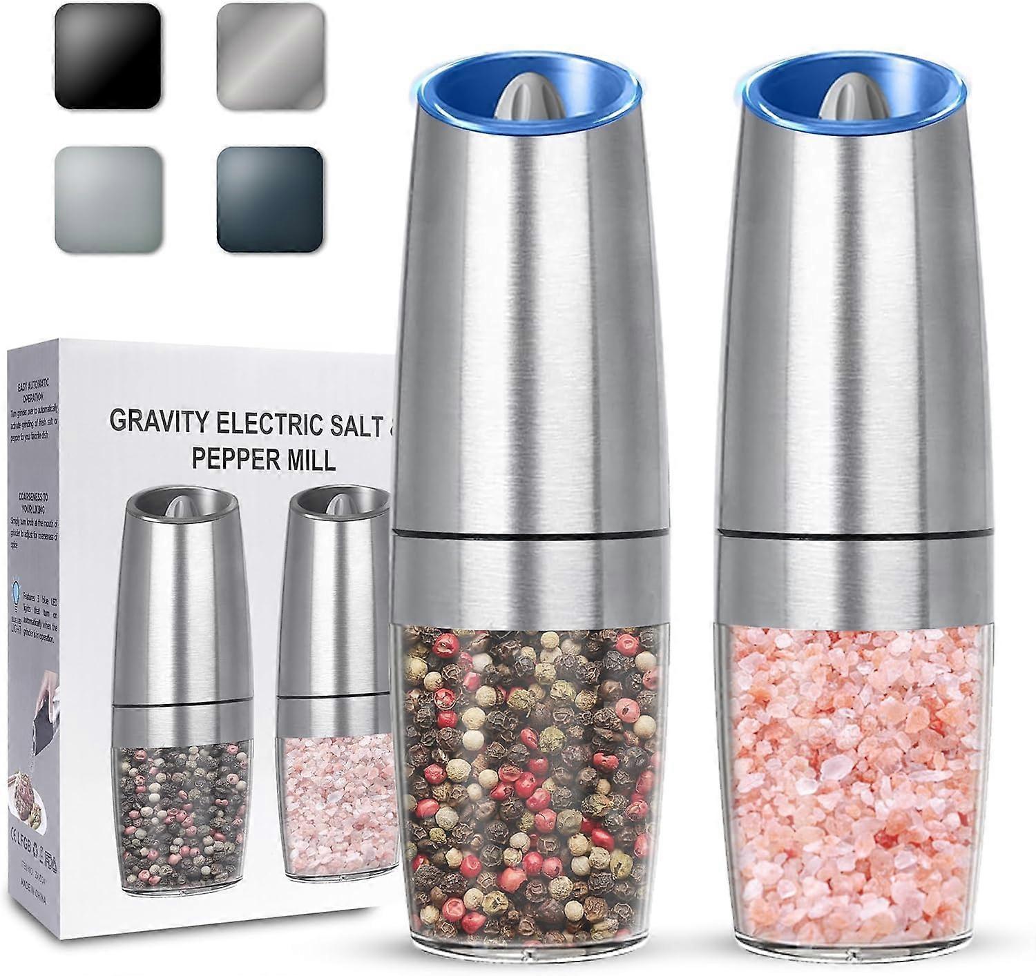 Electric Salt and Pepper Grinder Set with Gravity Sensor, Adjustable Coarseness, LED Light, 2Pack