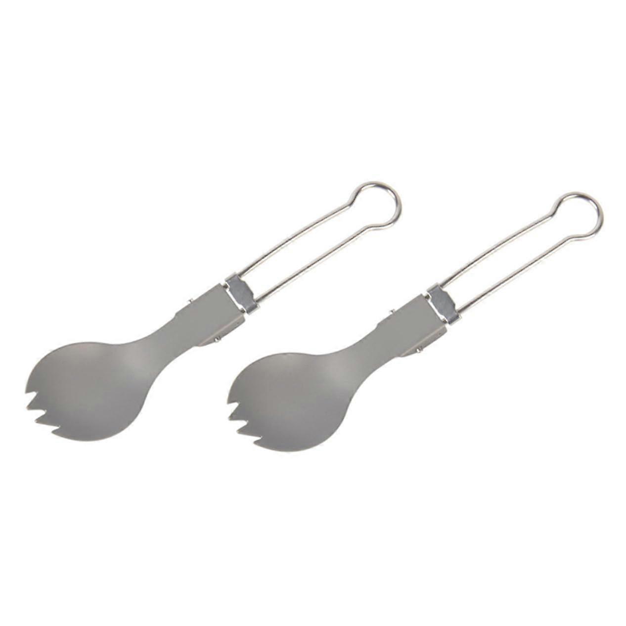 2Pcs Titanium Spork Spoon Fork Combo Lightweight Foldable Camping Utensils for Outdoor Picnic