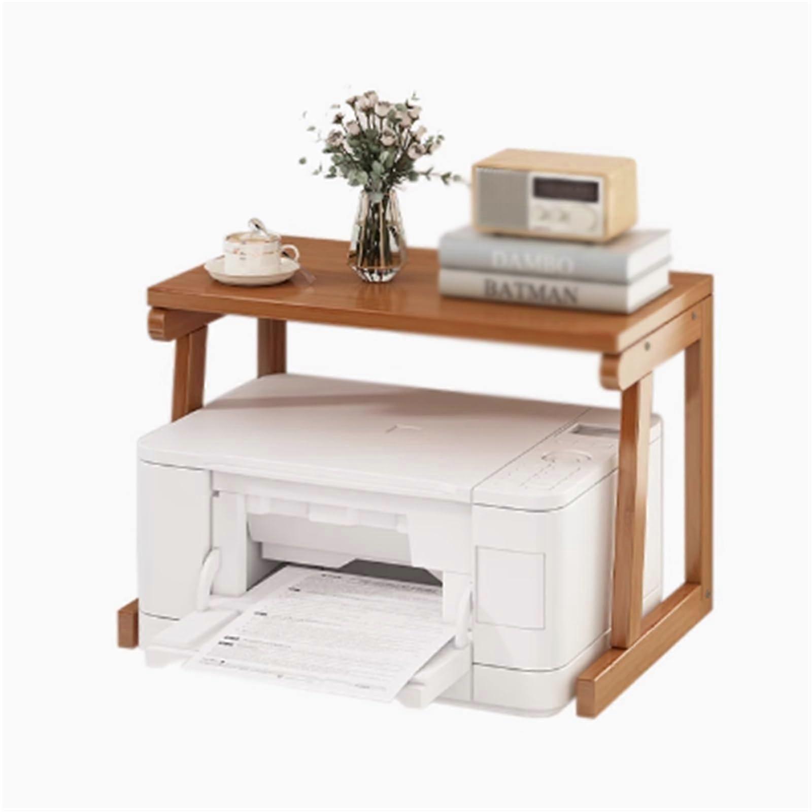 2 Tier Wooden Printer Stand with Storage Shelves for Home Office, Compact SpaceSaving Table