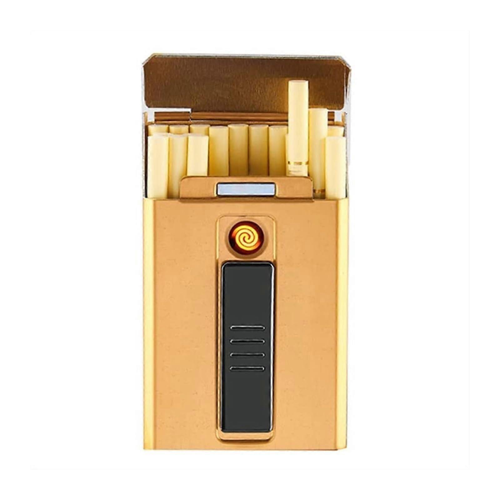 Cigarette Case Lighter 2 in 1 Windproof USB Rechargeable 20 Cigarette Capacity Yellow