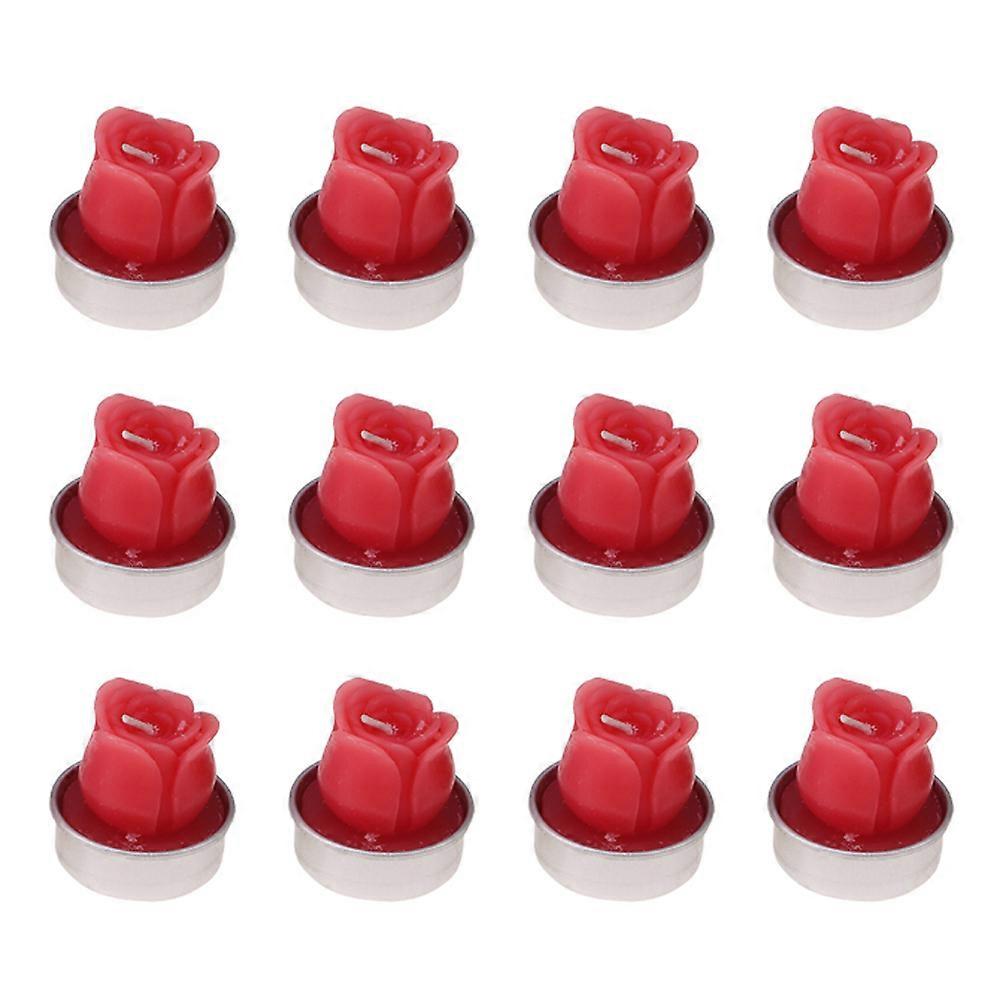 Decorative Red Rose Candles Simulation Plant Table Light Candle 12Pcs