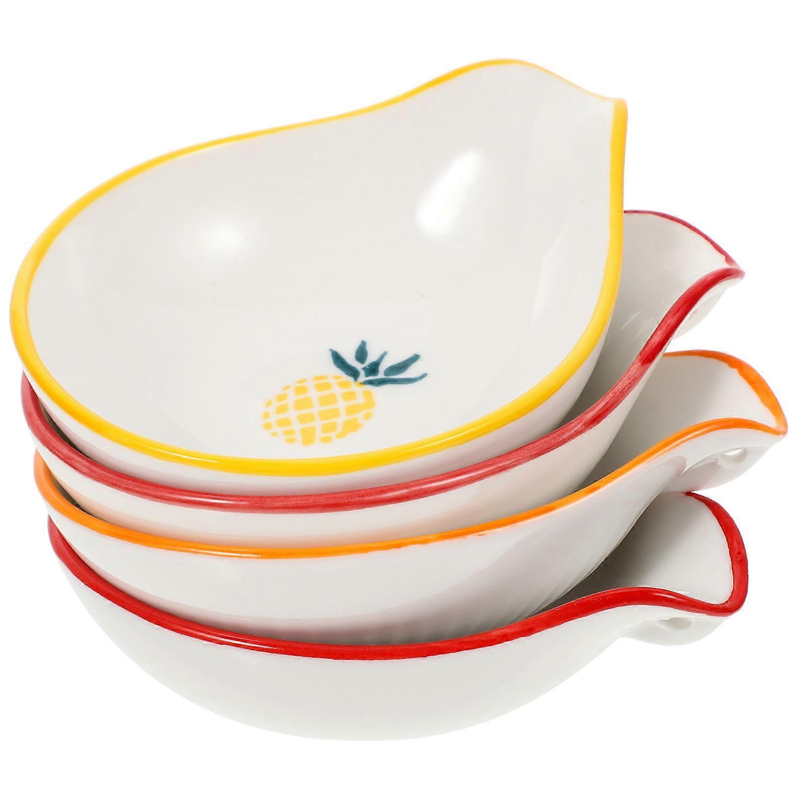 Sauce Dish Decorative Spoon Holder Prevent Cutlery Rolling 4Pcs Ceramic