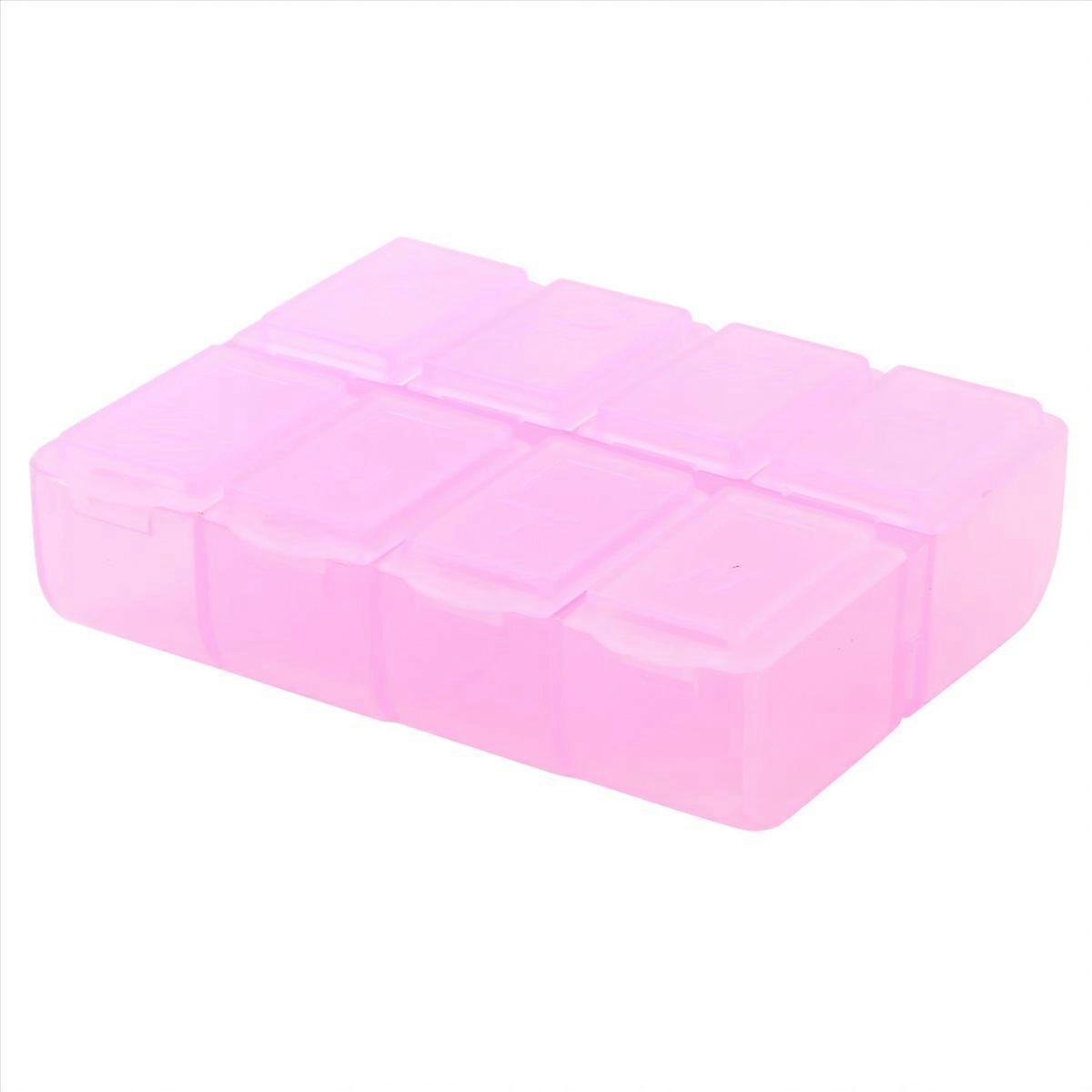 Plastic Rectangle 8 Compartments Medicine Pill Box Pink