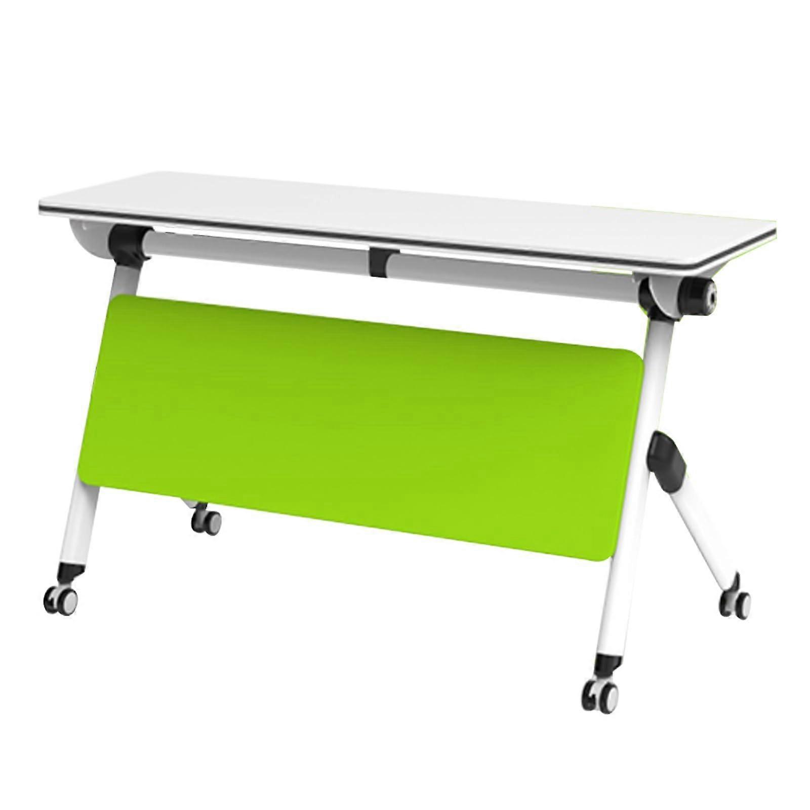 Folding Conference Table with Lockable Wheels, Flip  Mobile Training Desk with Storage Shelf