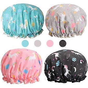 Pxcl Duschhaube, 4 Stück wasserdichte Badekappe elastischer wiederverwendbarer Hut, Einhorn Große Dusche Haare Accessoire für Frauen Mädchen Dusche Spa Salon
