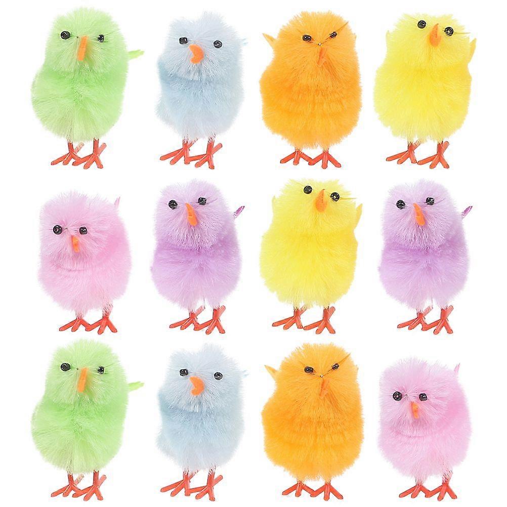 12pcs Mini Chicks Easter Mini Fluffy Chicks Plush Chicken Figures Easter Cake Decorations