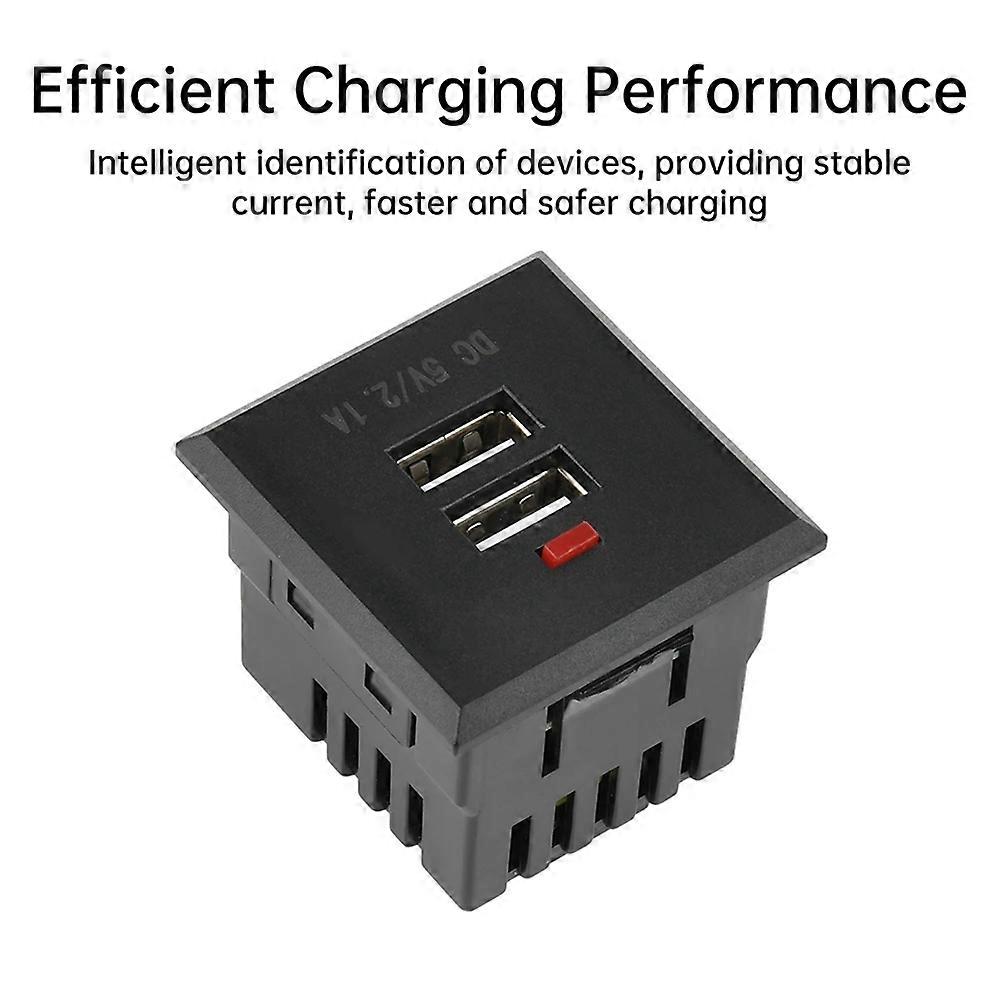 Desktop Socket Module 5V 2.1A Dual USB Power Socket Embedded with Led Indicator Dual USB Charging Socket Module Black