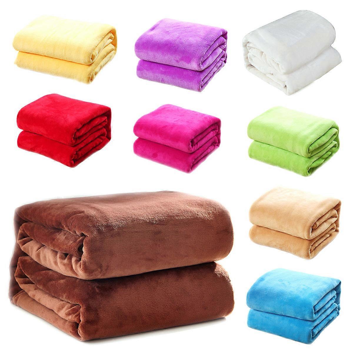 Fleece Blanket Solid Color Bed Blanket for Warming Use Green