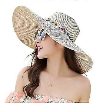 Dames Strohoed Groot Slappe Opvouwbare Strandhoed Zonnehoed Zomer UV-bescherming UPF 50+ (beige)