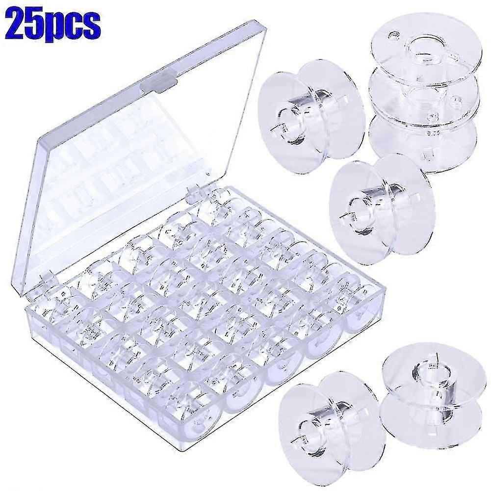25pcs Empty Bobbins Sewing Machine Spools Clear Plastic With Case Storage Box For Brother