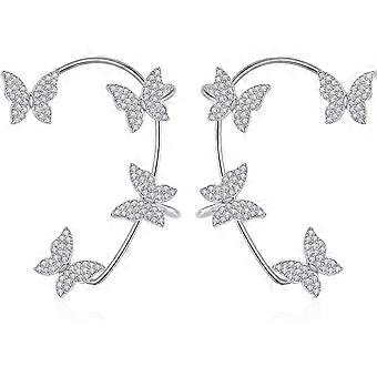 Schmetterling Ohrringe für Frauen, Gold Silber Zirkon Trendy Statement Hypoallergene nicht durchbohrte Ohrclip Manschette Schmetterling Ohrringe für Mädchen Schmuck
