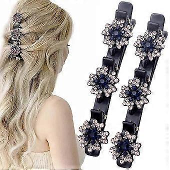 2 pz scintillante cristallo pietra intrecciato fermagli per capelli, clip becco d'anatra per le donne ragazze
