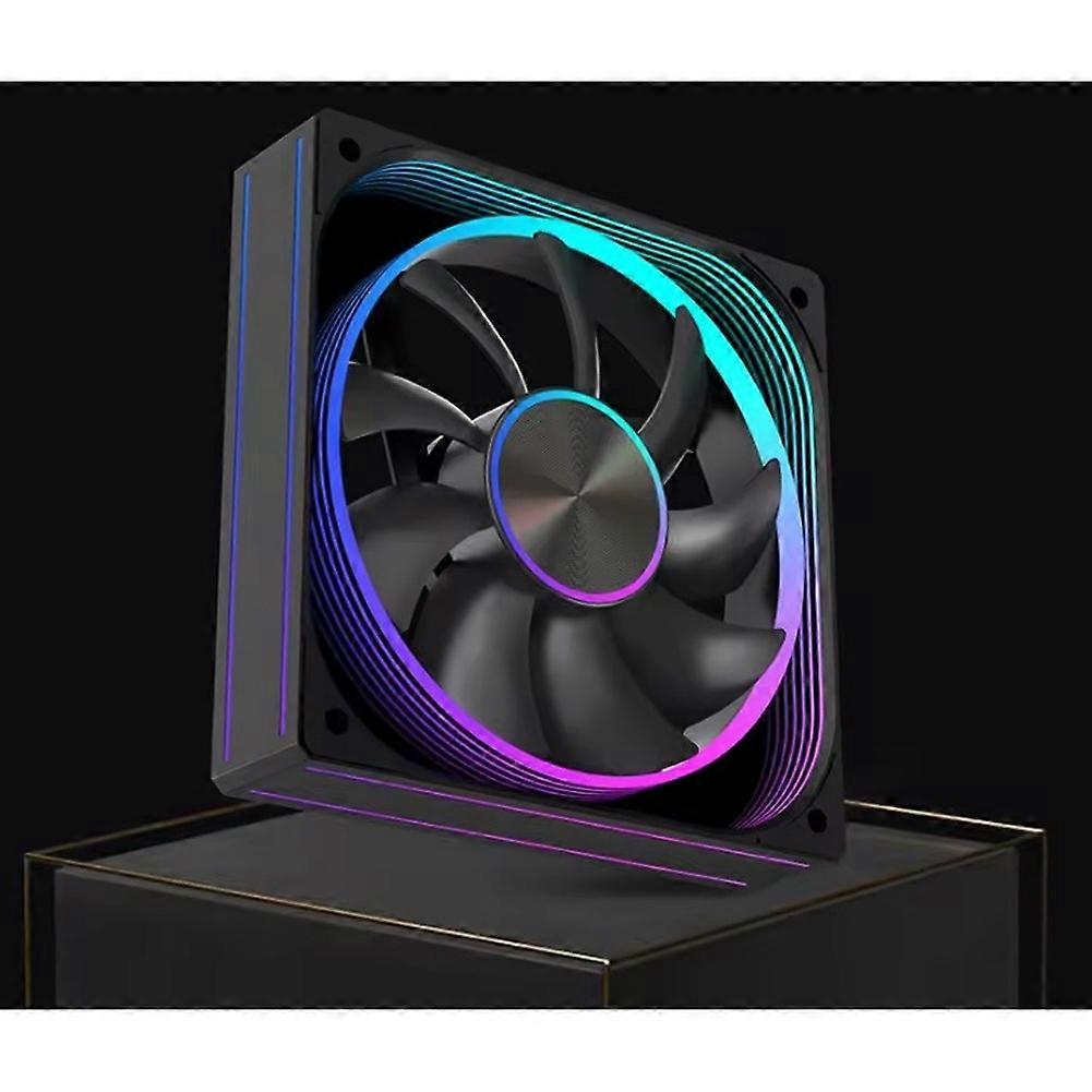 Desktop PC Case Cooling Fan Temperature Control Super Large Surround Mirror Computer Case Fan Black Regular