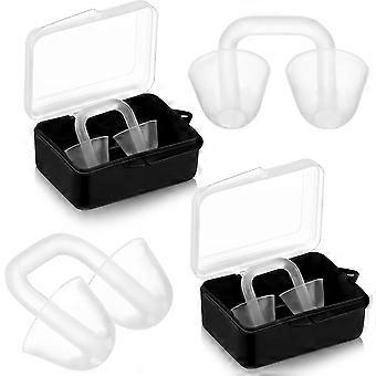 2 Sets Swimming Nose Plugs for Adults Men Women, Silicone Clear Nose Clip with Plastic Storage Case, Waterproof Nostril Plug Swimming Protectors for