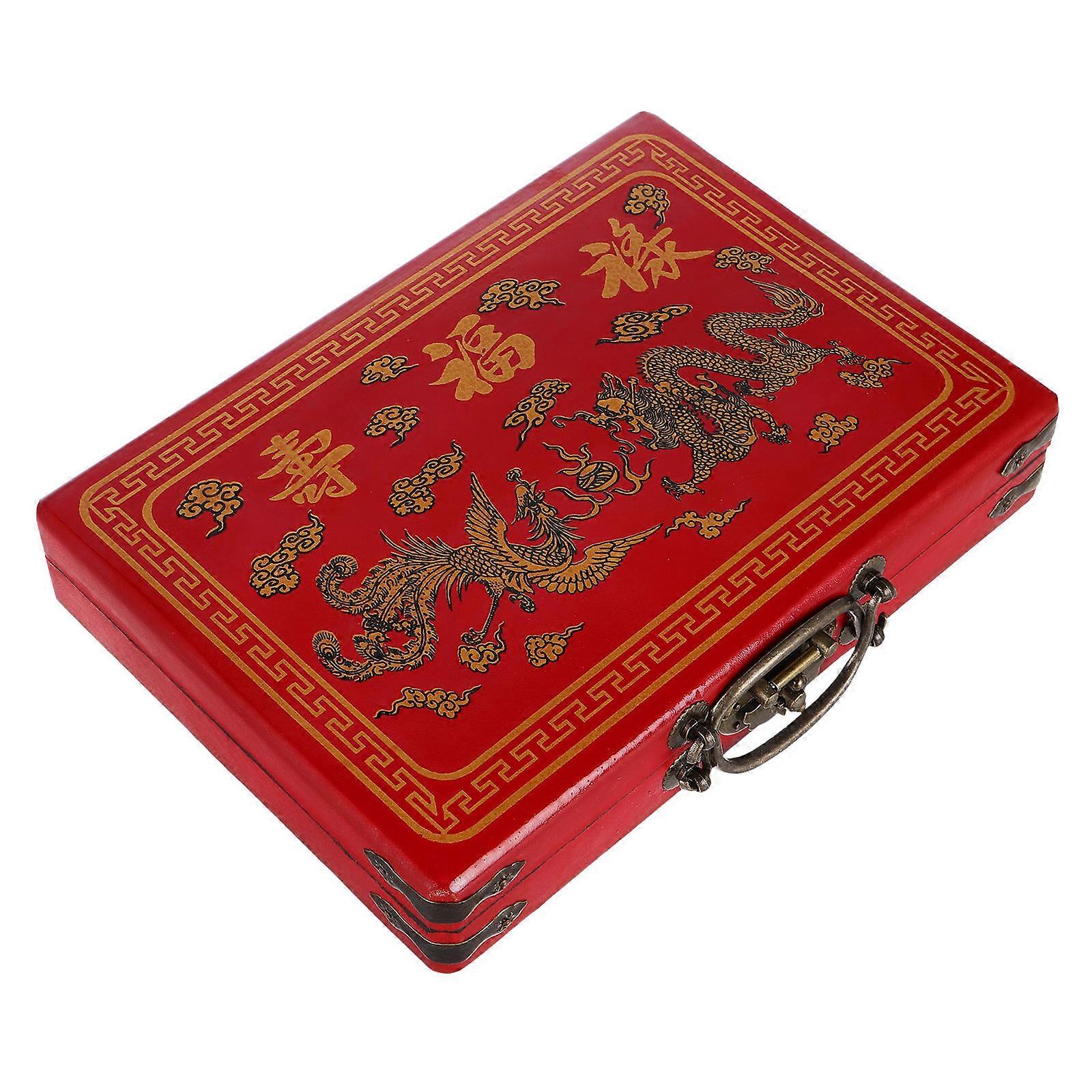 Boîte de Mahjong portable vintage avec poignée, idéale pour un usage domestique.