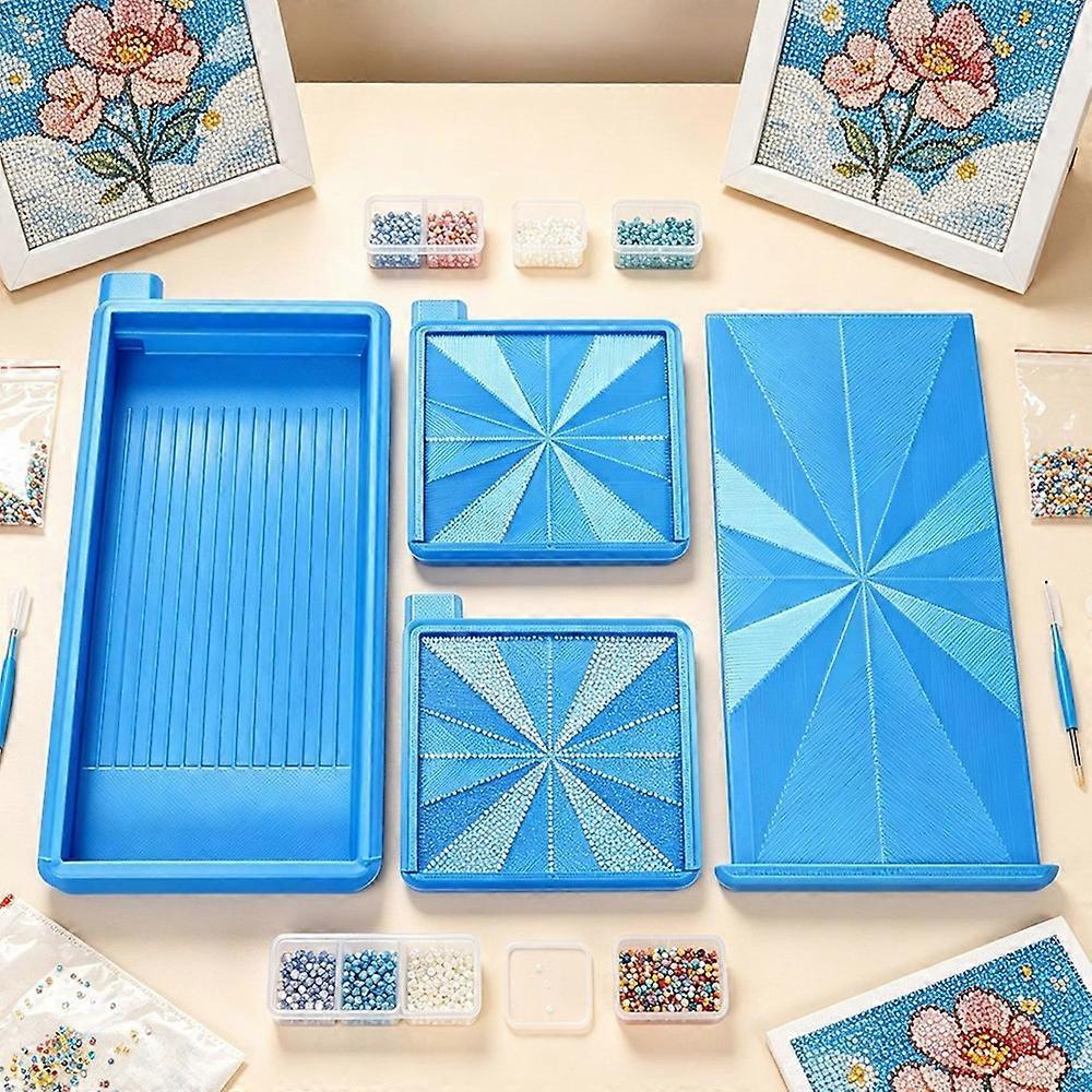 Diamond Painting Tool Set, Multi-Function Flip Drill Tray with Sorting Grooves, Storage Lid Blue
