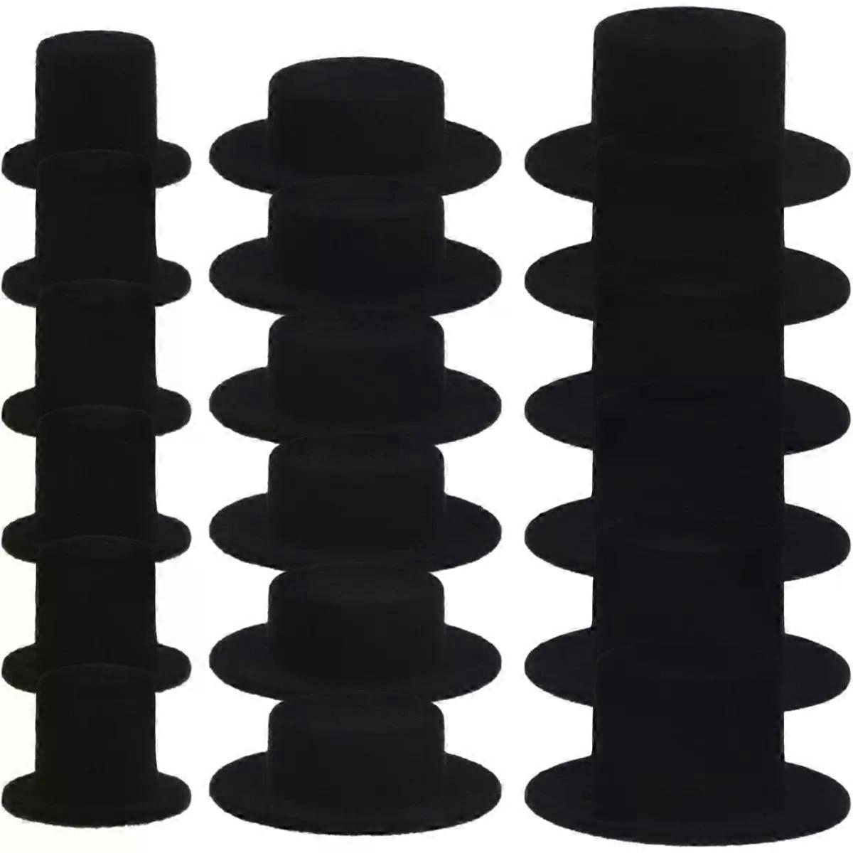 30pcs Black Flocking Mini Doll Top Hats for Crafts