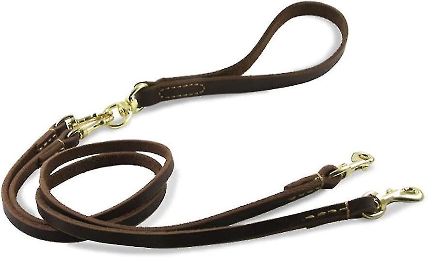 Double Dog Leather Leash Lead With Detachable Handle