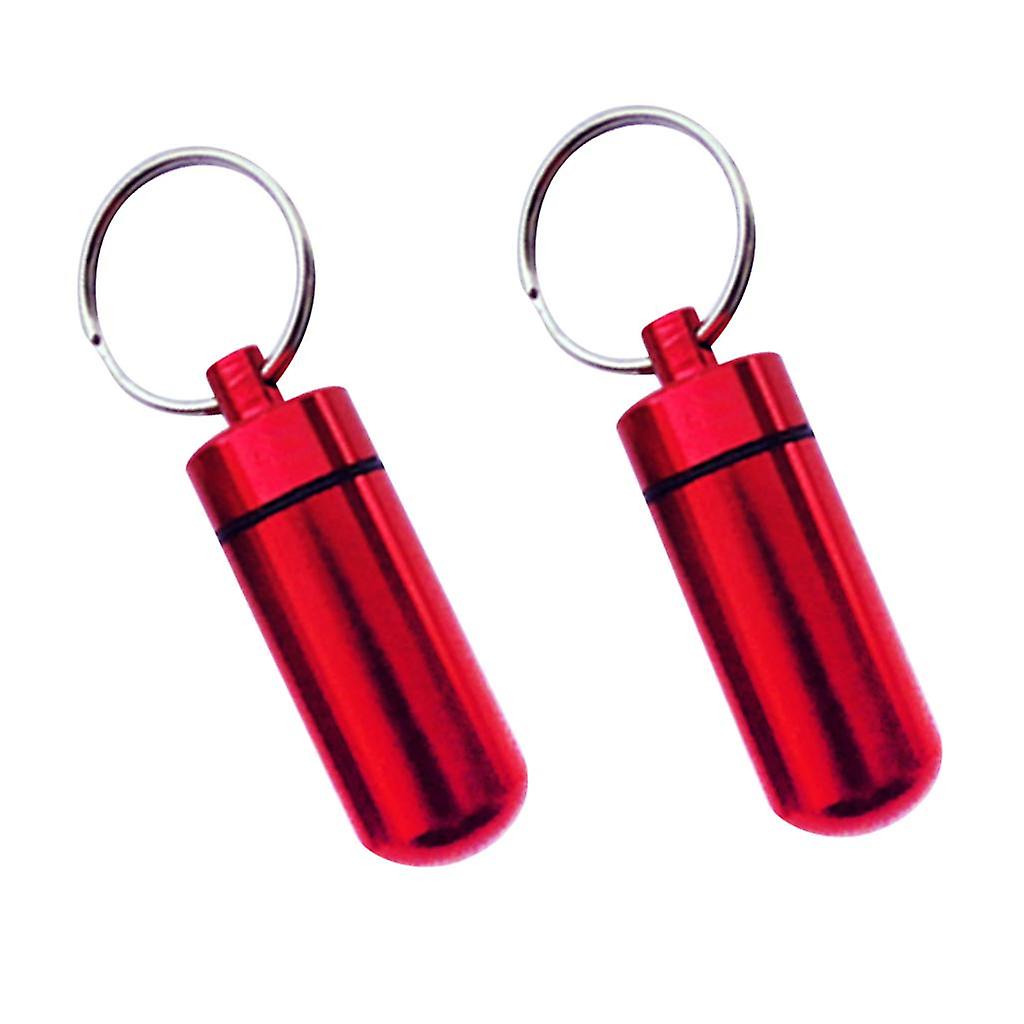 2 Pack Waterproof Pill Box Case Holder Container Capsule Key Ring Chain Red