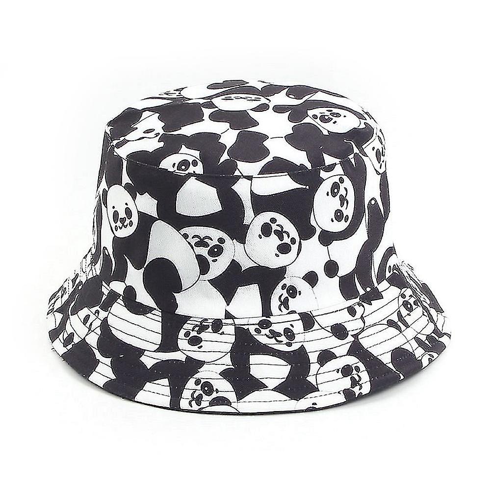 Women Cute Cow Panda Print Outdoor Double Sided Reversible Bucket Cap Sun Hat