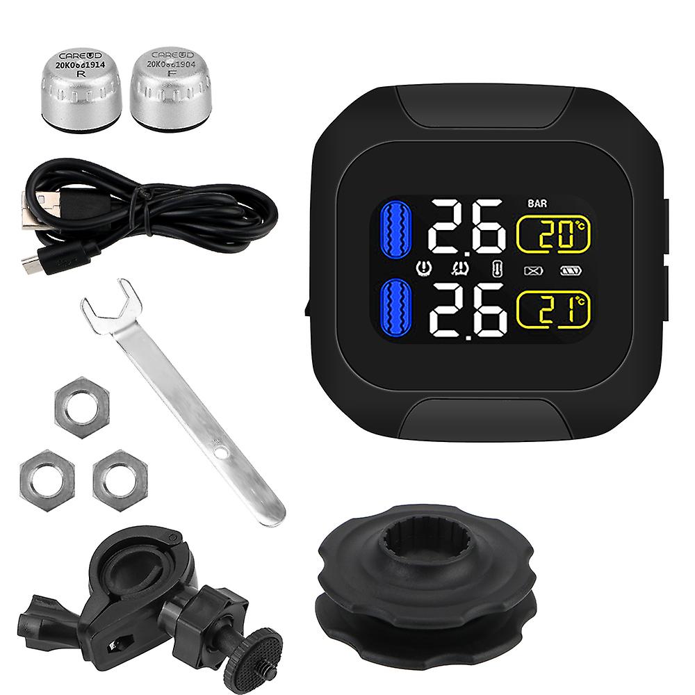 2 External Internal Th/wi Sensors Motorcycle Tpms Motor Tire Pressure Monitoring System Lcd Display Tyre Temperature Alarm