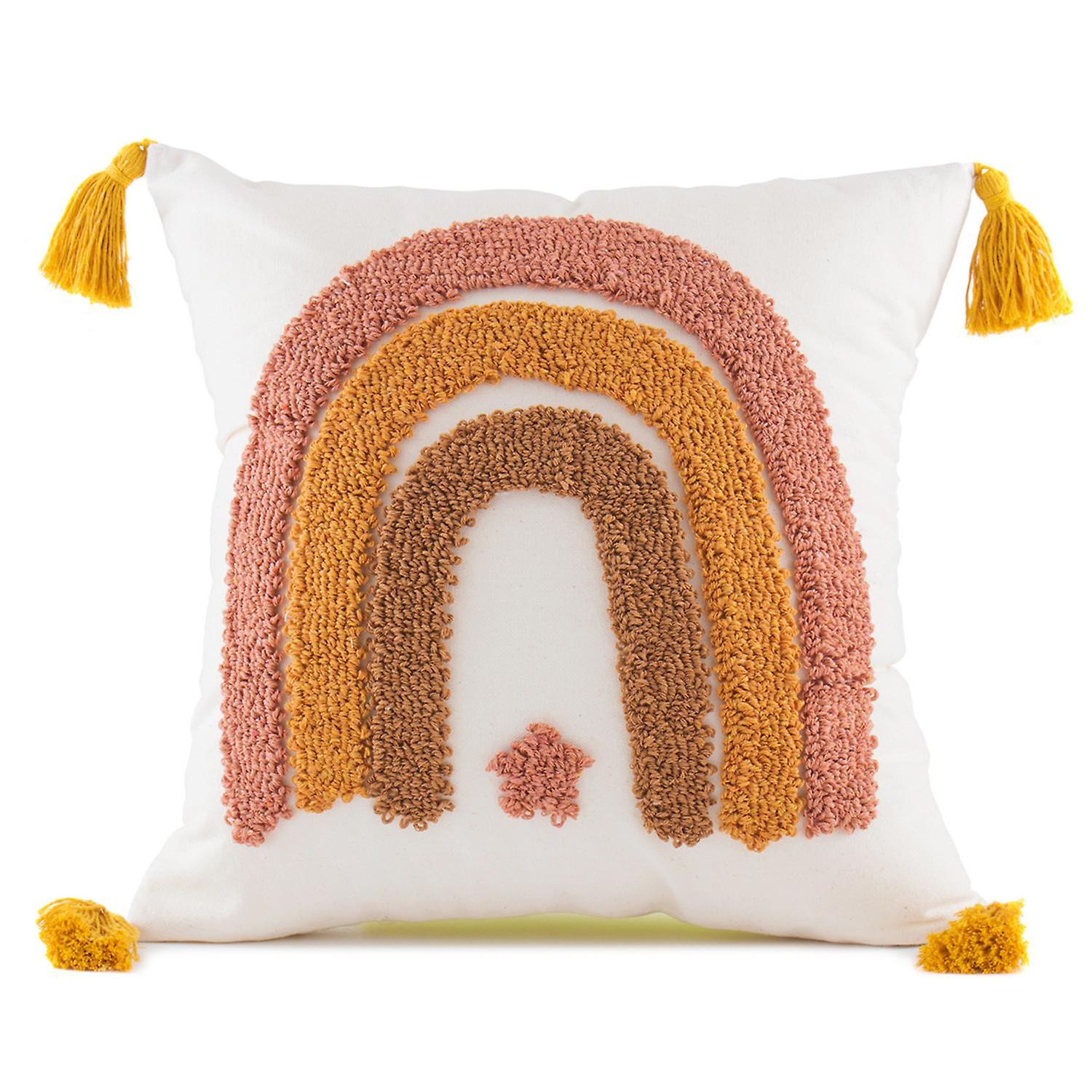 Pillow Case Soft Texture Chenille Tufted Handmade Tassel Zipper Closureation Bohemian Throw Pillow C