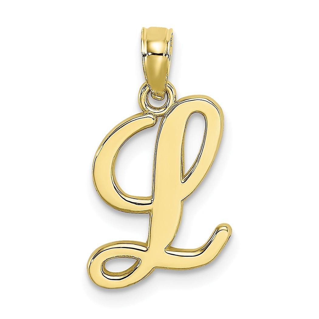 10k Gold L Script Letter Name Personalized Monogram Initial High Polish Charm 20.6x10.2mm Wide Pendant Necklace for Wome