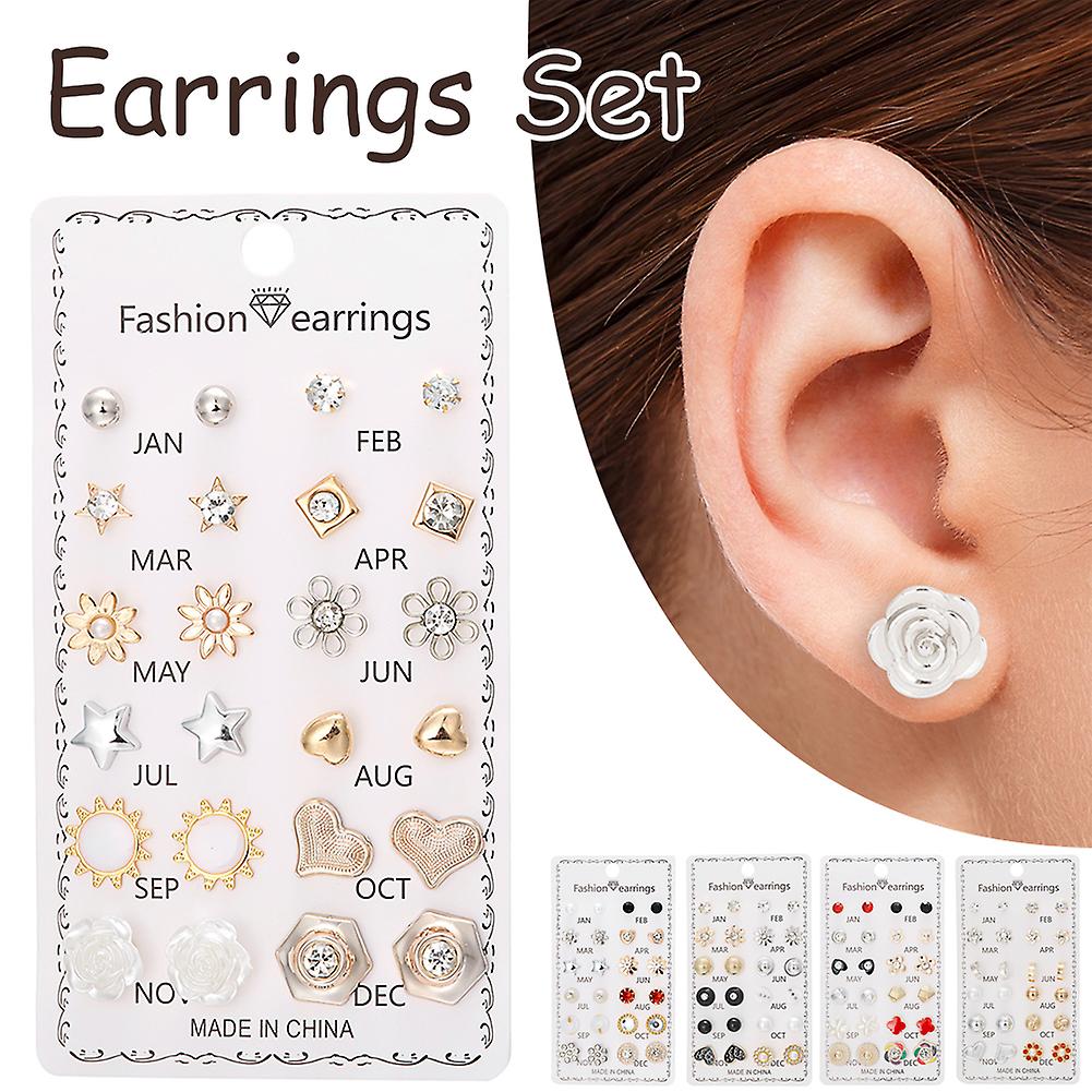 Lot De 12 Paires De Clous D'oreilles Fleurs Strass - Neuf Pour Revendeur