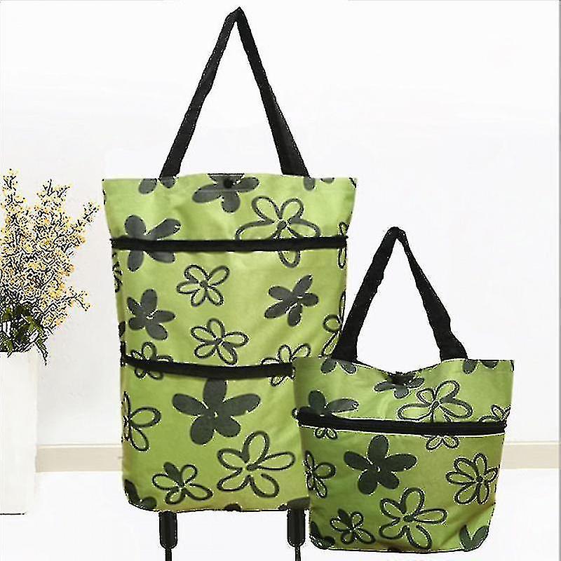 2 In 1 Foldable Shopping Cart Collapsible Two-stage Zipper Folding Shopping Bag With Wheels Foldable X