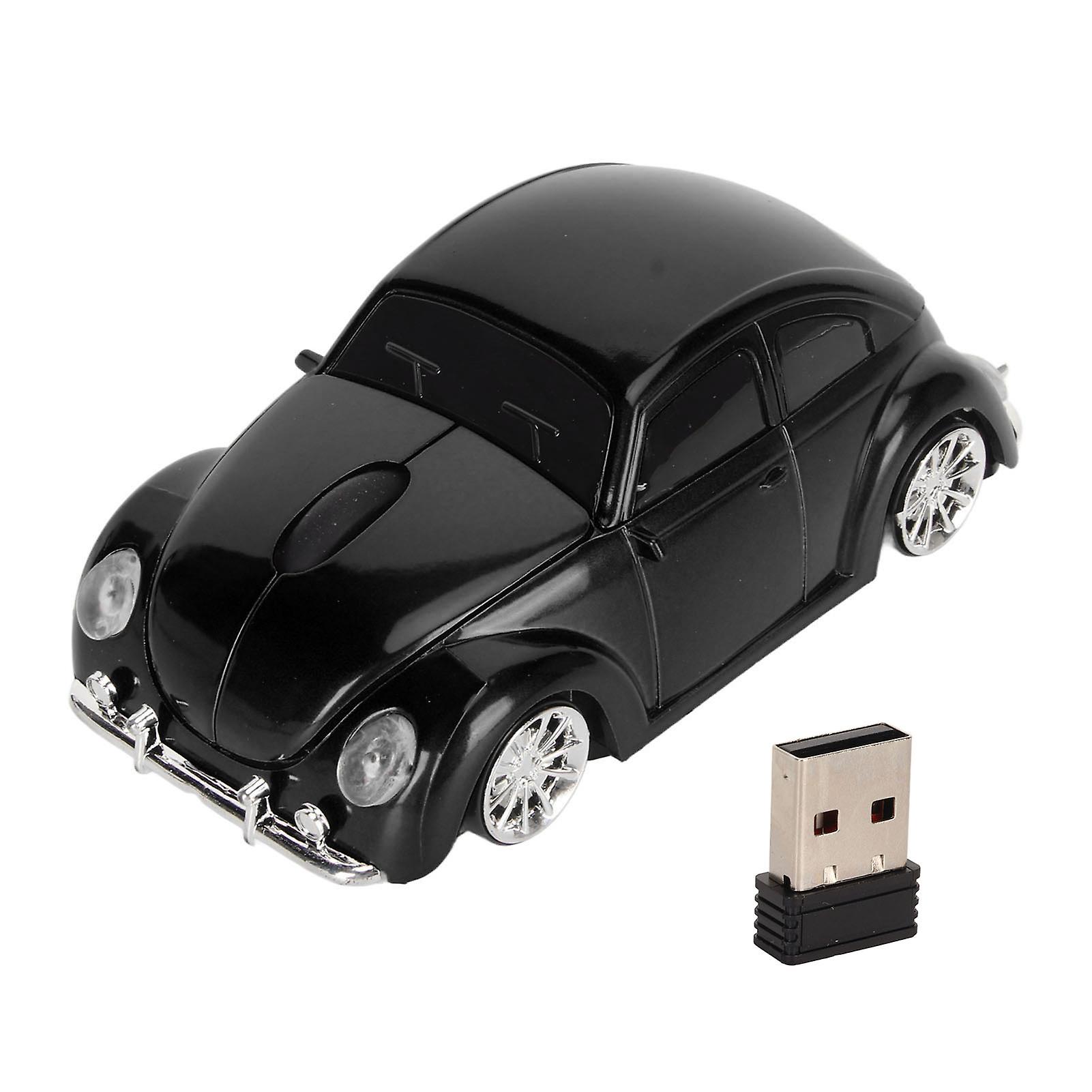 Wireless Mouse 2.4GHz USB Receiver 1600DPI Red Sports Car Style LED Headlamp Office Mouse for Laptop Desktop Computer Black