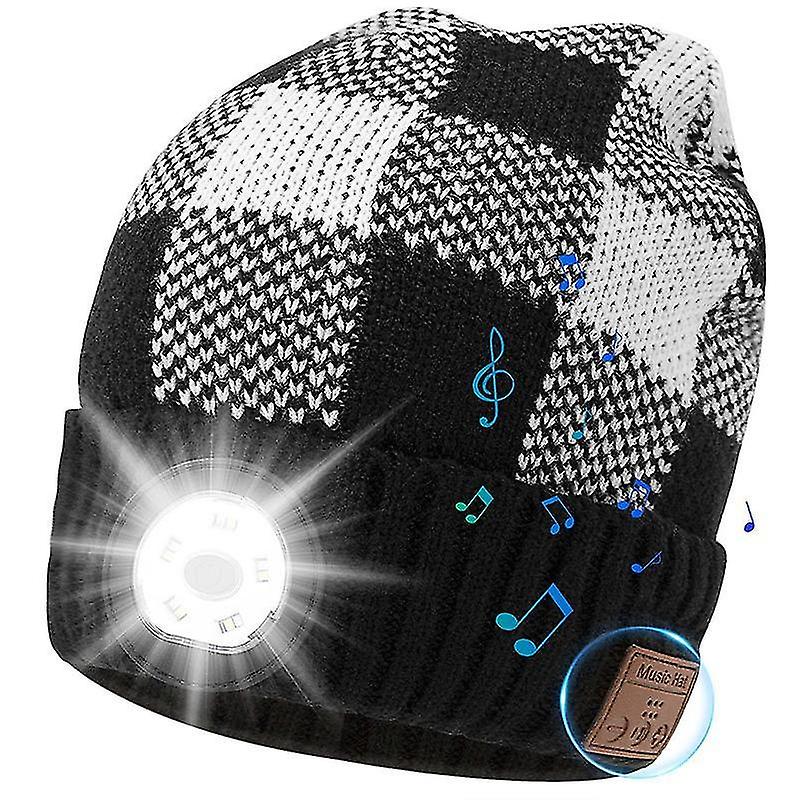 Bluetooth cap with light, unisex USB rechargeable LED headlamp cap with headphones, built-in speaker
