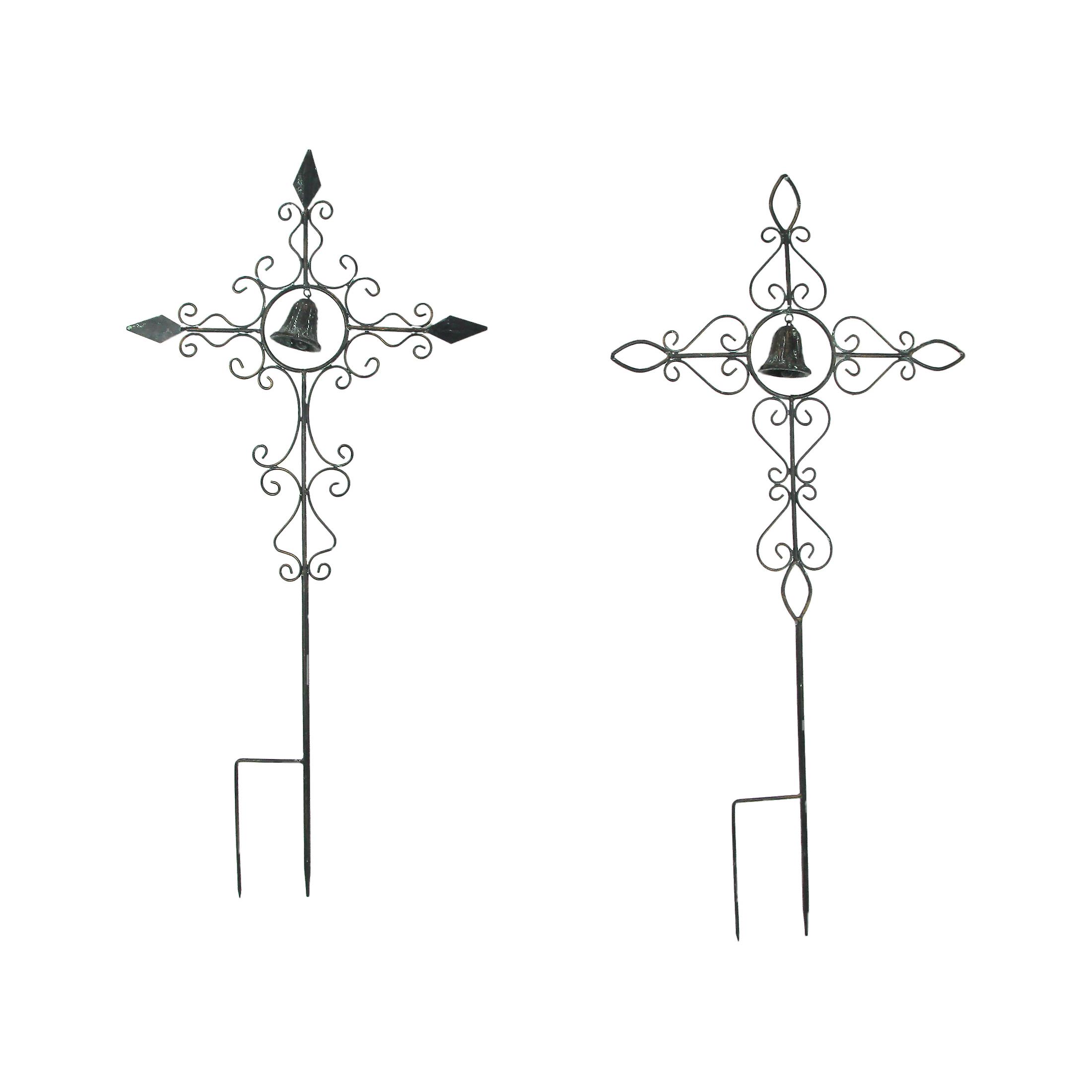 Set of 2 Scroll Design Metal Garden Stakes With Wind Bells