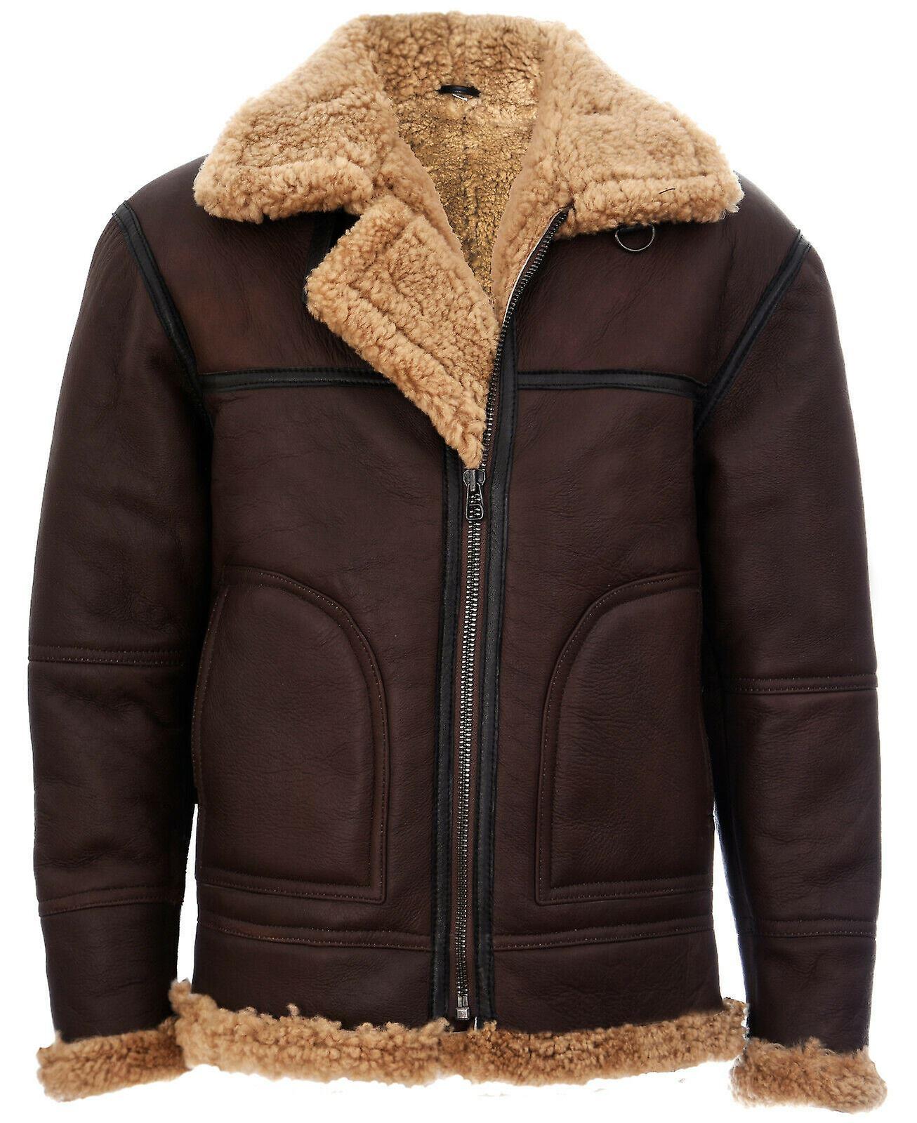 Infinity Leather Men's Brown B3 Sheepskin Leather Flying Jacket Large