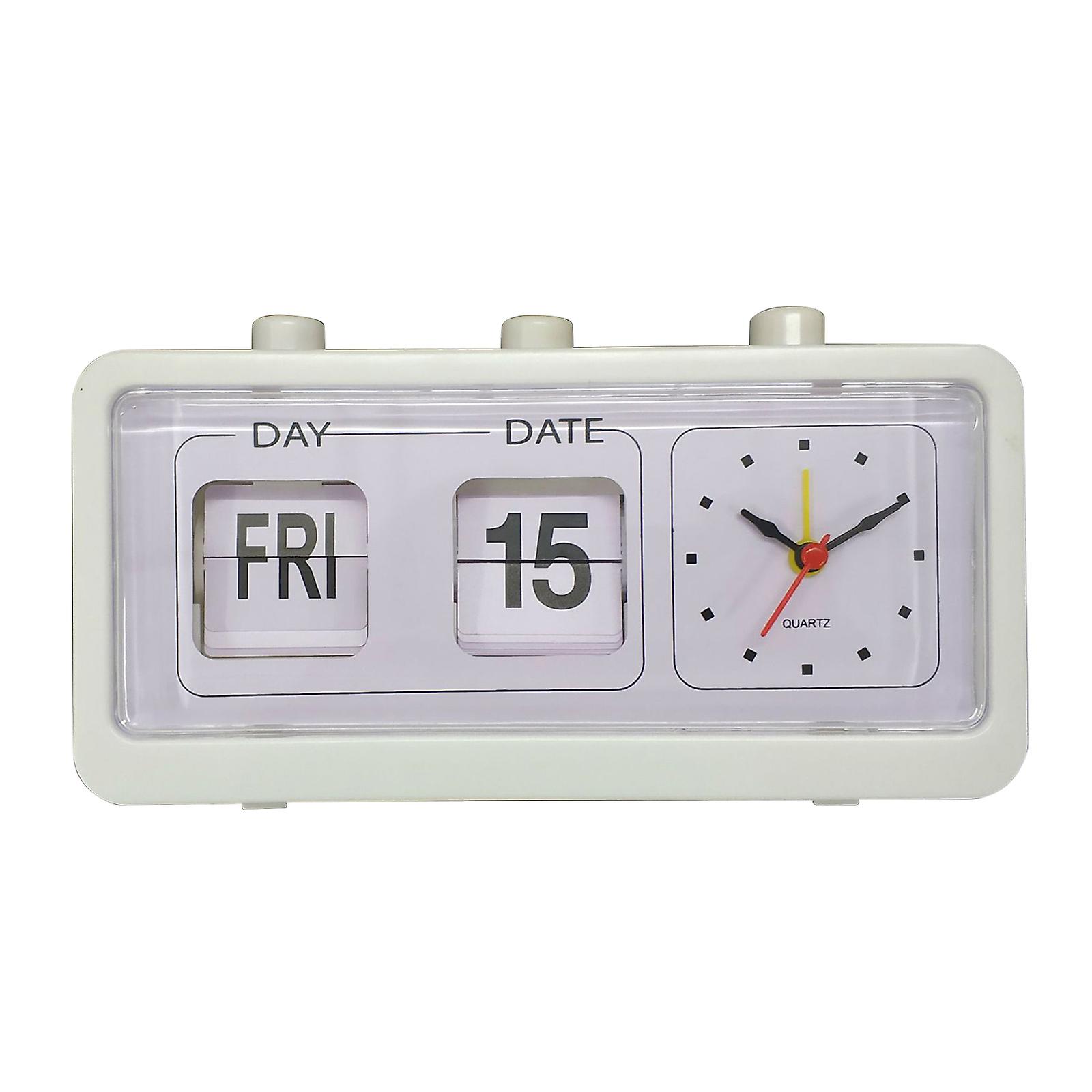 Retro Calendar Flip Clock Bedside Square Clock with 3 Press Button Household